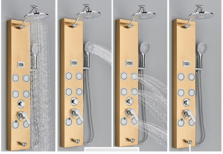 Panel de dus din otel inoxidabil, Gold, cu display al temperaturii, functie ploaie, cascada si hidromasaj, AquaSpa [2]