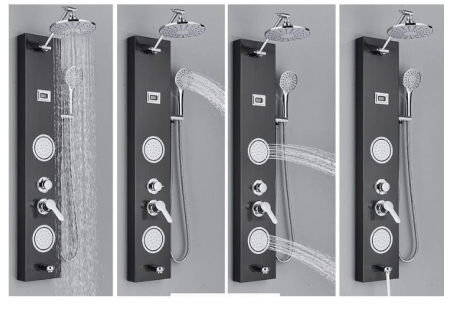 Panel de dus din otel inoxidabil, Negru, cu display al temperaturii, duze rotative, functie ploaie, cascada si hidromasaj, AquaSpa [1]
