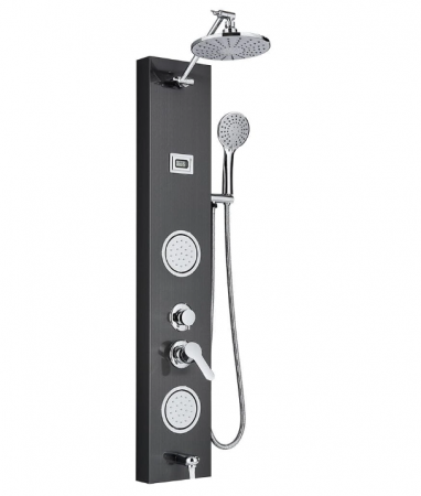 Coloane de dus - Panel de dus din otel inoxidabil, Negru, cu display al temperaturii, duze rotative, functie ploaie, cascada si hidromasaj, AquaSpa