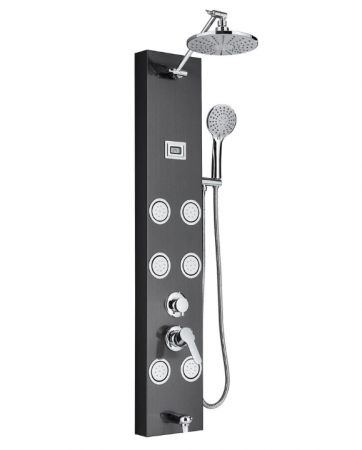 Coloane de dus - Panel de dus din otel inoxidabil, Negru, cu display al temperaturii, functie ploaie, cascada si hidromasaj, AquaSpa