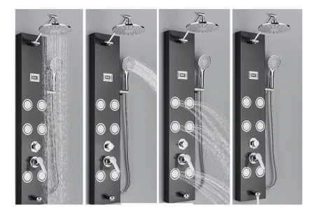 Panel de dus din otel inoxidabil, Negru, cu display al temperaturii, functie ploaie, cascada si hidromasaj, AquaSpa [1]