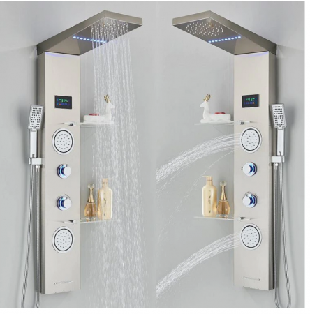 Panel de Dus Multifunctional cu LED, afisaj digital, Crom, jeturi SPA, baterie cu efect de ploaie, sistem de masaj, 5 functii de curgere a apei, AquaSpa [3]