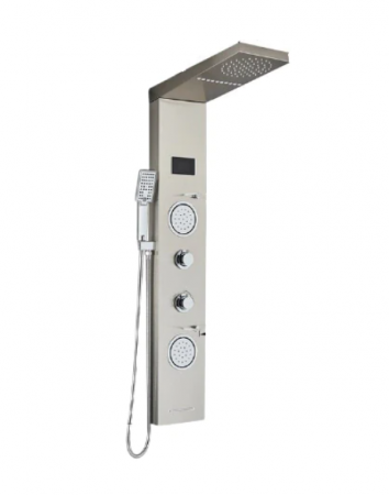 Coloane de dus - Panel de Dus Multifunctional cu LED, afisaj digital, Crom, jeturi SPA, baterie cu efect de ploaie, sistem de masaj, 5 functii de curgere a apei, AquaSpa