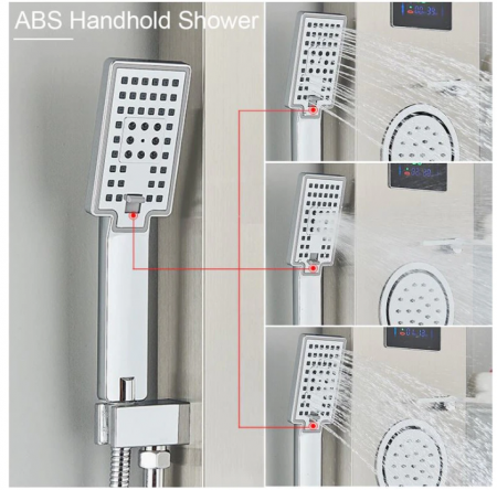 Panel de Dus Multifunctional cu LED, afisaj digital, Crom, jeturi SPA, baterie cu efect de ploaie, sistem de masaj, 5 functii de curgere a apei, AquaSpa [6]