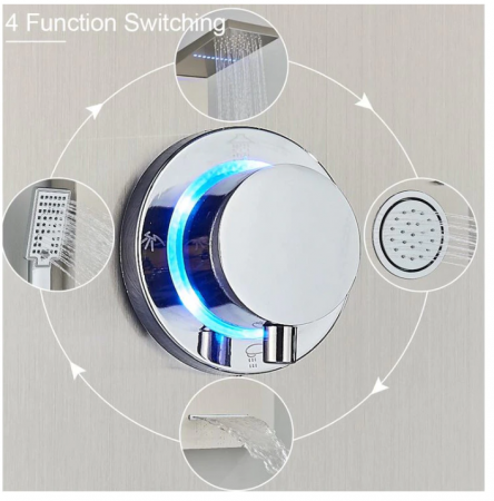 Panel de Dus Multifunctional cu LED, afisaj digital, Crom, jeturi SPA, baterie cu efect de ploaie, sistem de masaj, 5 functii de curgere a apei, AquaSpa [2]
