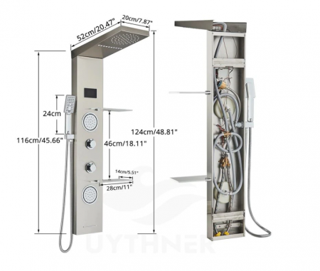 Panel de Dus Multifunctional cu LED, afisaj digital, Crom, jeturi SPA, baterie cu efect de ploaie, sistem de masaj, 5 functii de curgere a apei, AquaSpa [1]
