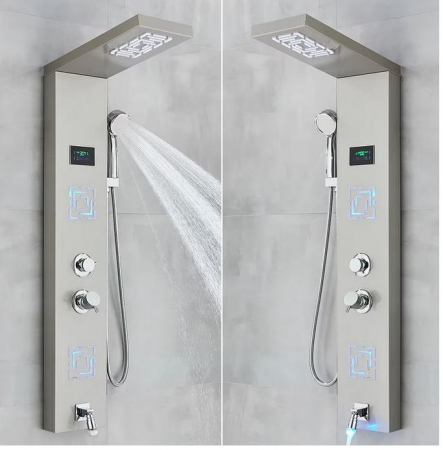 Panel de Dus Multifunctional cu LED, afisaj digital, Gri, jeturi SPA, baterie cu efect de ploaie, sistem de masaj, 5 functii de curgere a apei, AquaSpa [3]