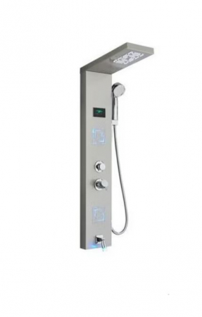 Coloane de dus - Panel de Dus Multifunctional cu LED, afisaj digital, Gri, jeturi SPA, baterie cu efect de ploaie, sistem de masaj, 5 functii de curgere a apei, AquaSpa