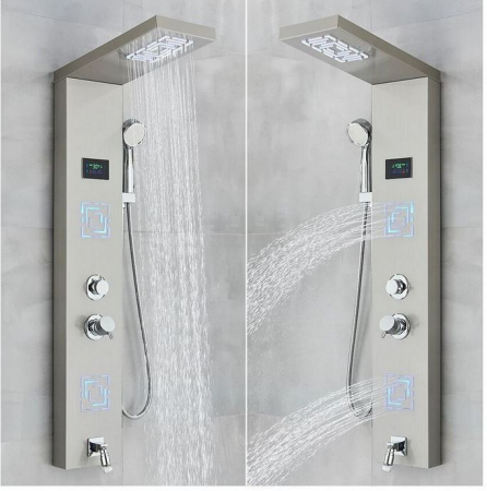 Panel de Dus Multifunctional cu LED, afisaj digital, Gri, jeturi SPA, baterie cu efect de ploaie, sistem de masaj, 5 functii de curgere a apei, AquaSpa [2]