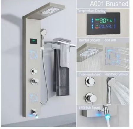 Panel de Dus Multifunctional cu LED, afisaj digital, Gri, jeturi SPA, baterie cu efect de ploaie, sistem de masaj, 5 functii de curgere a apei, AquaSpa [1]