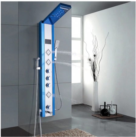Panel de Dus Multifunctional cu LED, Albastru(ecran de temperatura), efect de ploaie, sistem de masaj, jeturi SPA, cu functie de bideu [7]