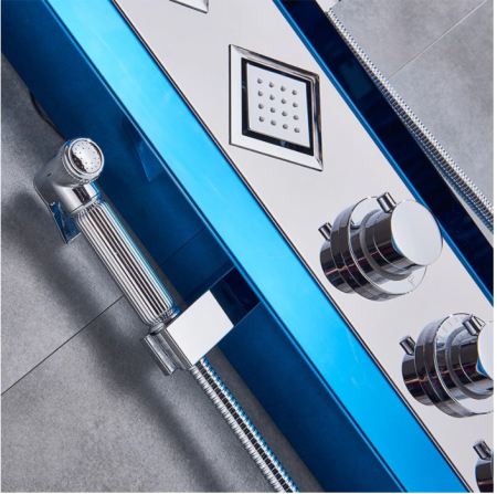 Panel de Dus Multifunctional cu LED, Albastru(ecran de temperatura), efect de ploaie, sistem de masaj, jeturi SPA, cu functie de bideu [2]