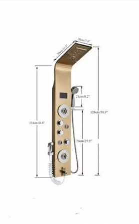 Panel de Dus Multifunctional cu LED, AquaSpa, Gold,Ecran de temperatura,efect de ploaie,sistem de masaj,jeturi SPA, Functie de Bideu, Duze Rotative [7]