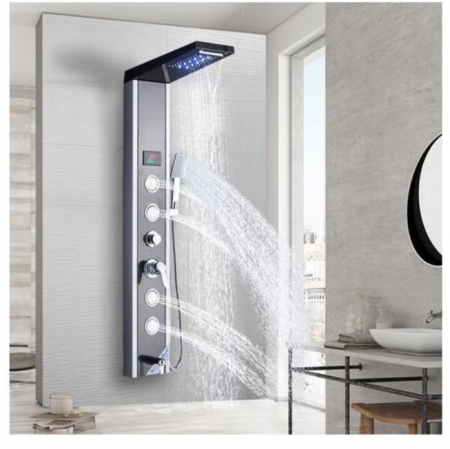 Panel de Dus Multifunctional cu LED,AquaSpa,Negru-Argintiu,efect de ploaie,sistem de masaj [2]