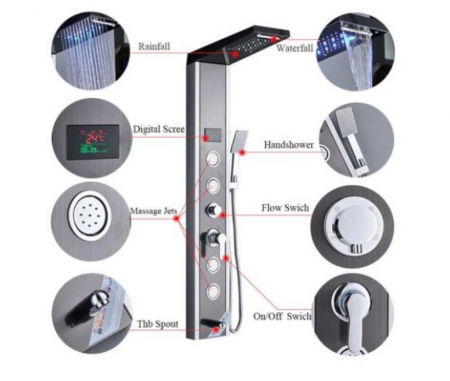 Panel de Dus Multifunctional cu LED,AquaSpa,Negru-Argintiu,efect de ploaie,sistem de masaj [3]