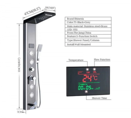Panel de Dus Multifunctional cu LED,AquaSpa,Negru-Argintiu,efect de ploaie,sistem de masaj [4]