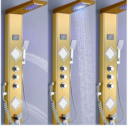 Panel de Dus Multifunctional cu LED,GOLD(ecran de temperatura),efect de ploaie,sistem de masaj,jeturi SPA [4]