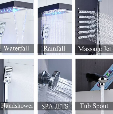 Panel de Dus Multifunctional cu LED,GOLD(ecran de temperatura),efect de ploaie,sistem de masaj,jeturi SPA, AquaSpa [2]