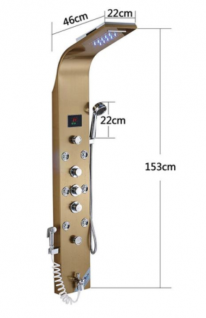 Panel de Dus Multifunctional cu LED, Gold, Ecran de temperatura, efect de ploaie, sistem de masaj, jeturi SPA, AquaSpa, Functie de Bideu [5]