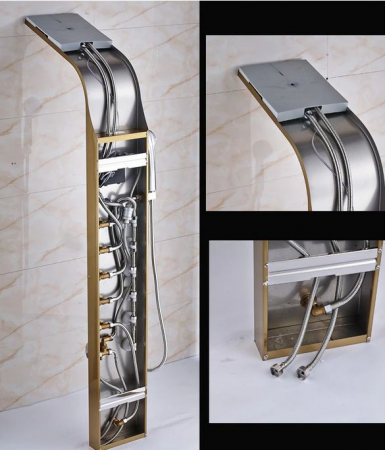 Panel de Dus Multifunctional cu LED, Gold, Ecran de temperatura, efect de ploaie, sistem de masaj, jeturi SPA, AquaSpa, Functie de Bideu [1]
