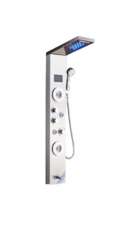 Coloane de dus - Panel de Dus Multifunctional cu LED, Gri, (ecran de temperatura), efect de ploaie, sistem de masaj, jeturi SPA