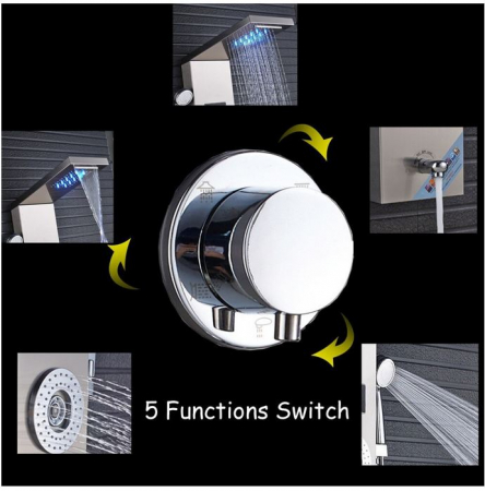 Panel de Dus Multifunctional cu LED, Gri, (ecran de temperatura), efect de ploaie, sistem de masaj, jeturi SPA, AquaSpa [3]