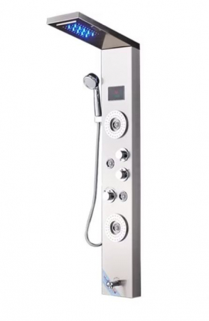 Coloane de dus - Panel de Dus Multifunctional cu LED, Gri, (ecran de temperatura), efect de ploaie, sistem de masaj, jeturi SPA, AquaSpa
