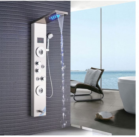 Panel de Dus Multifunctional cu LED, Gri, (ecran de temperatura), efect de ploaie, sistem de masaj, jeturi SPA, AquaSpa [1]