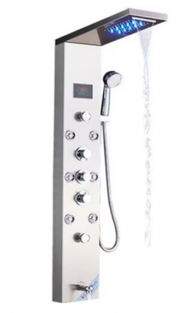 Coloane de dus - Panel de Dus Multifunctional cu LED,Gri,Ecran de temperatura,efect de ploaie,sistem de masaj,jeturi SPA, AquaSpa
