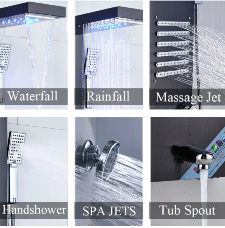 Panel de Dus Multifunctional cu LED,Gri (ecran de temperatura),efect de ploaie,sistem de masaj,jeturi SPA, AquaSpa [5]