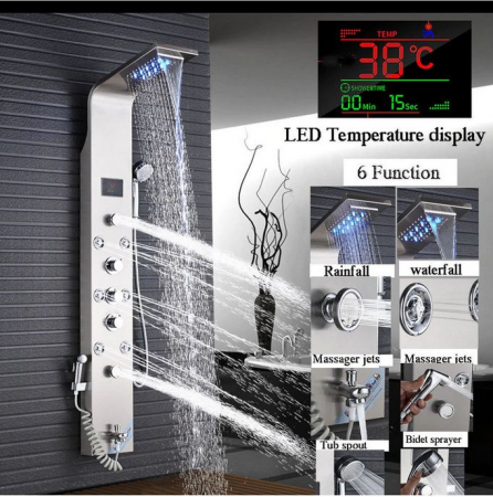 Panel de Dus Multifunctional cu LED,Gri,Ecran de temperatura),efect de ploaie,sistem de masaj,jeturi SPA, AquaSpa, Functie de Bideu [1]