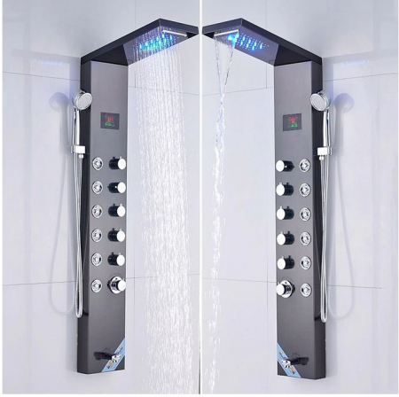 Panel de Dus Multifunctional cu LED, Negru(ecran de temperatura), Aqua Spa, efect de ploaie, sistem de masaj, jeturi SPA [5]
