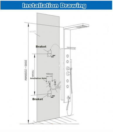 Panel de Dus Multifunctional cu LED, Negru(ecran de temperatura), Aqua Spa, efect de ploaie, sistem de masaj, jeturi SPA [2]