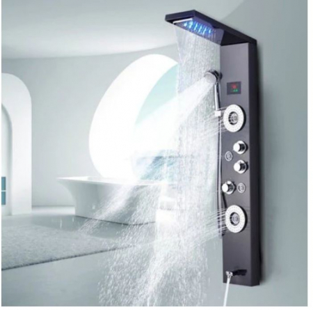Panel de Dus Multifunctional cu LED,Negru(ecran de temperatura),efect de ploaie,sistem de masaj,jeturi SPA [2]