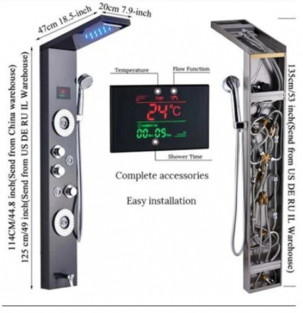 Panel de Dus Multifunctional cu LED,Negru(ecran de temperatura),efect de ploaie,sistem de masaj,jeturi SPA [4]