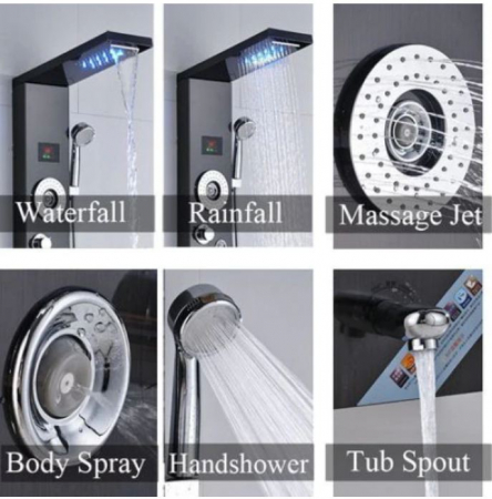 Panel de Dus Multifunctional cu LED,Negru(ecran de temperatura),efect de ploaie,sistem de masaj,jeturi SPA [1]