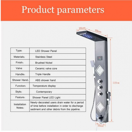Panel de Dus Multifunctional cu LED, Negru, Ecran de temperatura, efect de ploaie, sistem de masaj, jeturi SPA, AquaSpa [10]