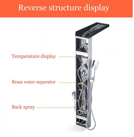 Panel de Dus Multifunctional cu LED, Negru, Ecran de temperatura, efect de ploaie, sistem de masaj, jeturi SPA, AquaSpa [8]