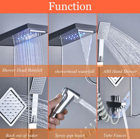 Panel de Dus Multifunctional cu LED, Negru, Ecran de temperatura, efect de ploaie, sistem de masaj, jeturi SPA, AquaSpa [2]