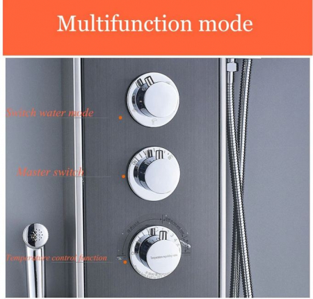 Panel de Dus Multifunctional cu LED, Negru, Ecran de temperatura, efect de ploaie, sistem de masaj, jeturi SPA, AquaSpa [4]