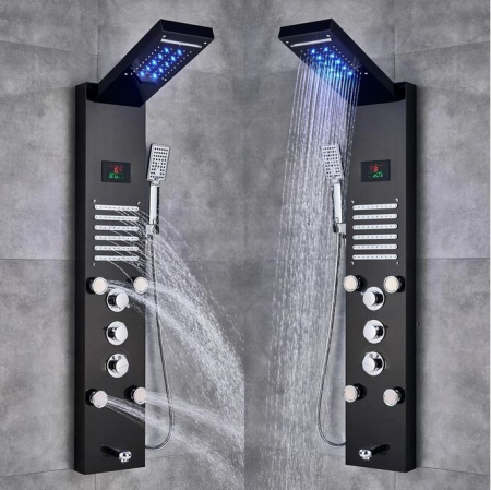 Panel de Dus Multifunctional cu LED, Negru, efect de ploaie, sistem de masaj, jeturi SPA [1]