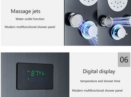 Panel de dus multifunctional cu led, negru, efect de ploaie, sistem de masaj, jeturi SPA, AquaSpa [3]