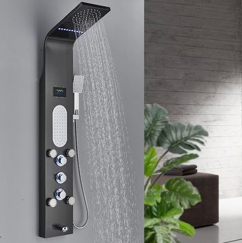 Panel de dus multifunctional cu led, negru, efect de ploaie, sistem de masaj, jeturi SPA, model curbat, AquaSpa [1]