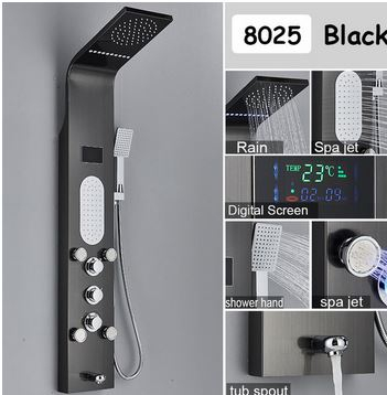 Panel de dus multifunctional cu led, negru, efect de ploaie, sistem de masaj, jeturi SPA, model curbat, AquaSpa [2]