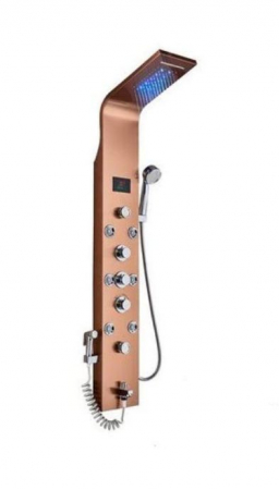 Coloane de dus - Panel de Dus Multifunctional cu LED, RoseGold, Ecran de temperatura, efect de ploaie, sistem de masaj, jeturi SPA, AquaSpa, Functie de Bideu