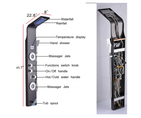 Panel de Dus Multifunctional, Negru(ecran de temperatura), efect de ploaie, sistem de masaj, jeturi SPA, AquaSpaPanel de Dus Multifunctional, Negru(ecran de temperatura), efect de ploaie, sistem de ma [5]