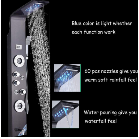 Panel de Dus Multifunctional, Negru(ecran de temperatura), efect de ploaie, sistem de masaj, jeturi SPA, AquaSpaPanel de Dus Multifunctional, Negru(ecran de temperatura), efect de ploaie, sistem de ma [4]