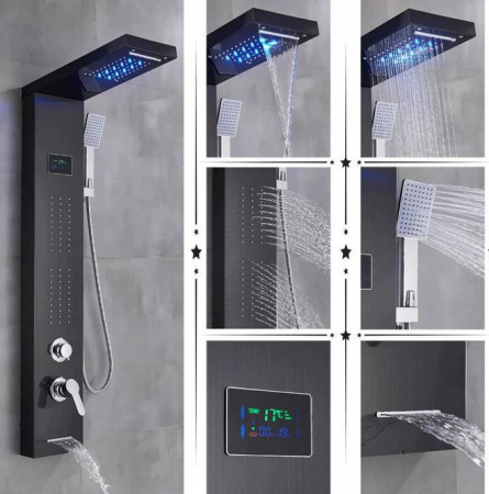Panel de dus negru,AquaSpa, cu hidromasaj , display led a temperaturii, Functie "Ploaie"f [1]