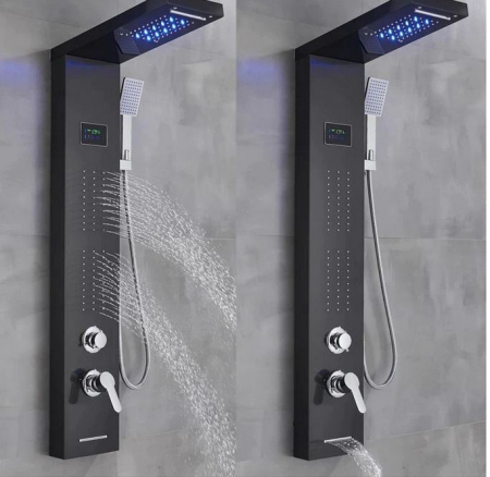 Panel de dus negru,AquaSpa, cu hidromasaj , display led a temperaturii, Functie "Ploaie"f [3]