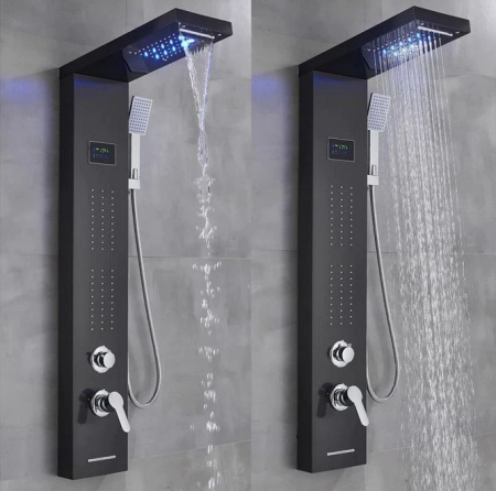 Panel de dus negru,AquaSpa, cu hidromasaj , display led a temperaturii, Functie "Ploaie"f [4]